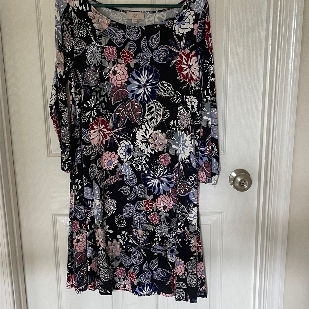 LOFT Multicolor Floral Print Dress